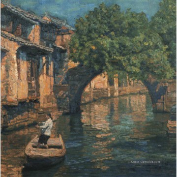 Brücke in Baum Schatten Shanshui chinesische Landschaft Ölgemälde